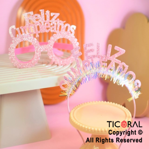 SET ANTEOJO Y VINCHA FELIZ CUMPLEAOS ROSA X 1